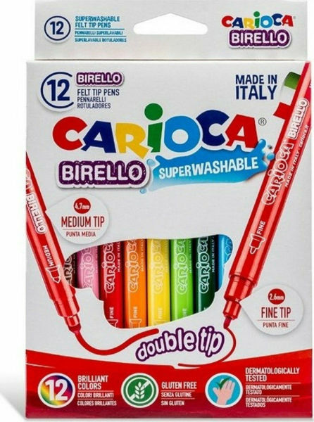 Εικόνα της Carioca Birello Double Tip Πλενόμενοι Μαρκαδόροι Ζωγραφικής Λεπτοί με Διπλή Μύτη σε 12 Χρώματα
